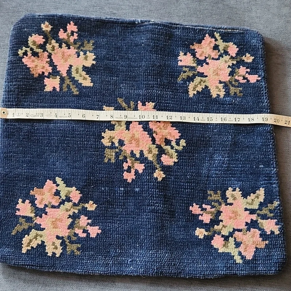William Sonoma Blue Pink Floral Wool Handknotted Rug Pillow Cover 20